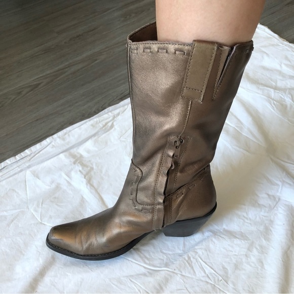 COLDWATER Creek Metallic Bronze Leather Cowboy Boots Size 6.5 - Picture 4 of 6